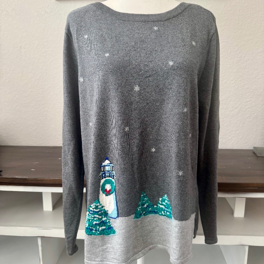 NWT Talbots Coastal Christmas‎ Lighthouse Sweater Women's Petite XL N